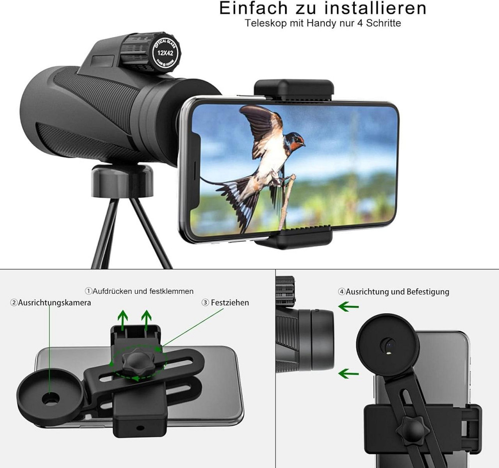 Монокулярний телескоп 12X42 для смартфонів, водонепроникний телескоп для спостереження, походів та кемпінгу Київ - фото 3