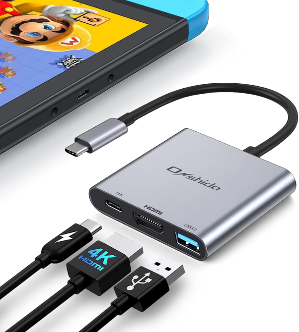 Портативна док-станція Onshida 3в1 USB-C HDMI адаптер 4K 100W для Nintendo Switch MacBook сірий Київ - фото 1