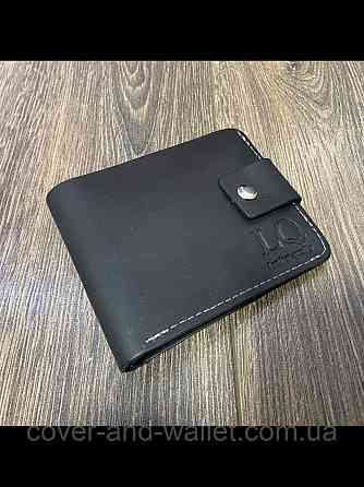 Мужской кожаный кошелек ручной работы черного цвета ST Leather Киев