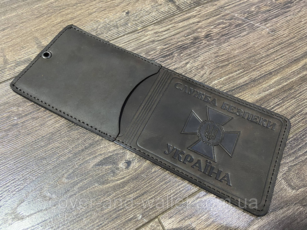 Шкіряна обкладинка на посвідчення СБУ з шевроном Київ - фото 2