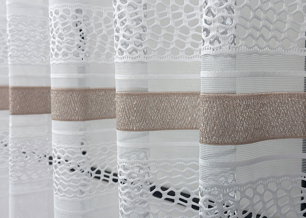 Короткий тюль жаккард, высотой 1,5м, цвет белый с капучино 1945т Киев - изображение 4