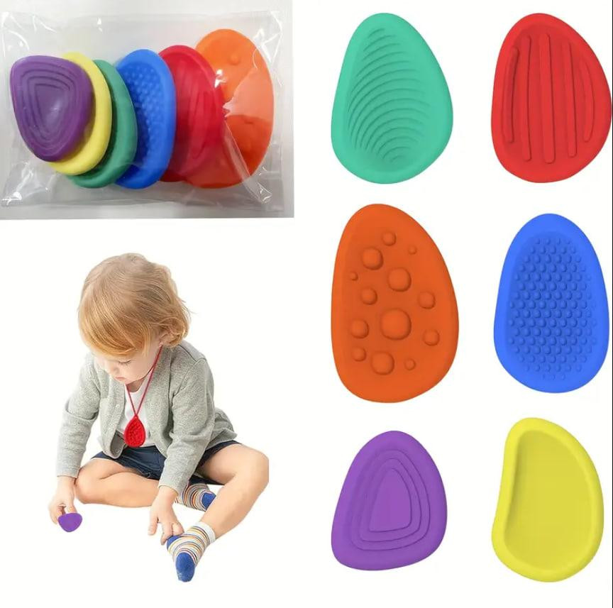 Набор сенсорных антистресс-камней для детей (6 шт) Силиконовые камни для развития моторики и успокое Киев - изображение 1