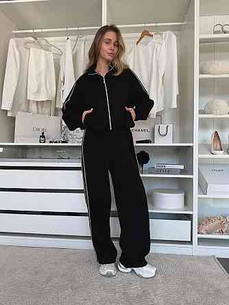 Жіночий стильний повсякденний костюм із тканини Lacoste Double Face Чорний Одеса