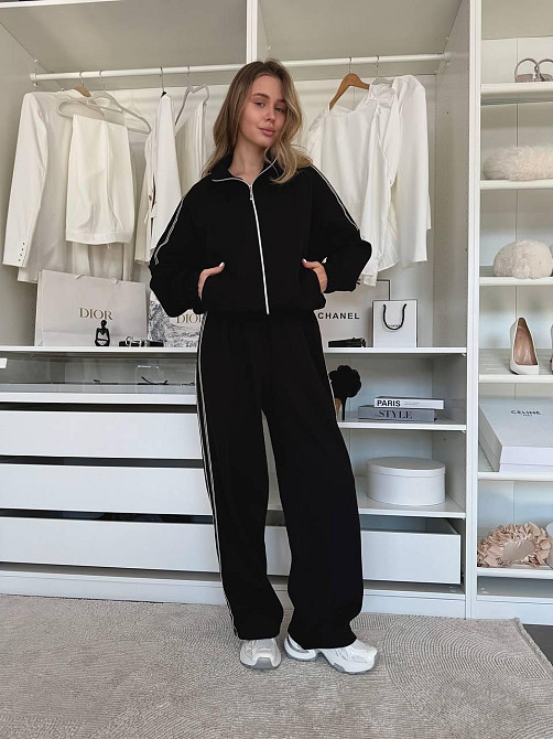 Жіночий стильний повсякденний костюм із тканини Lacoste Double Face Чорний Одеса - фото 6