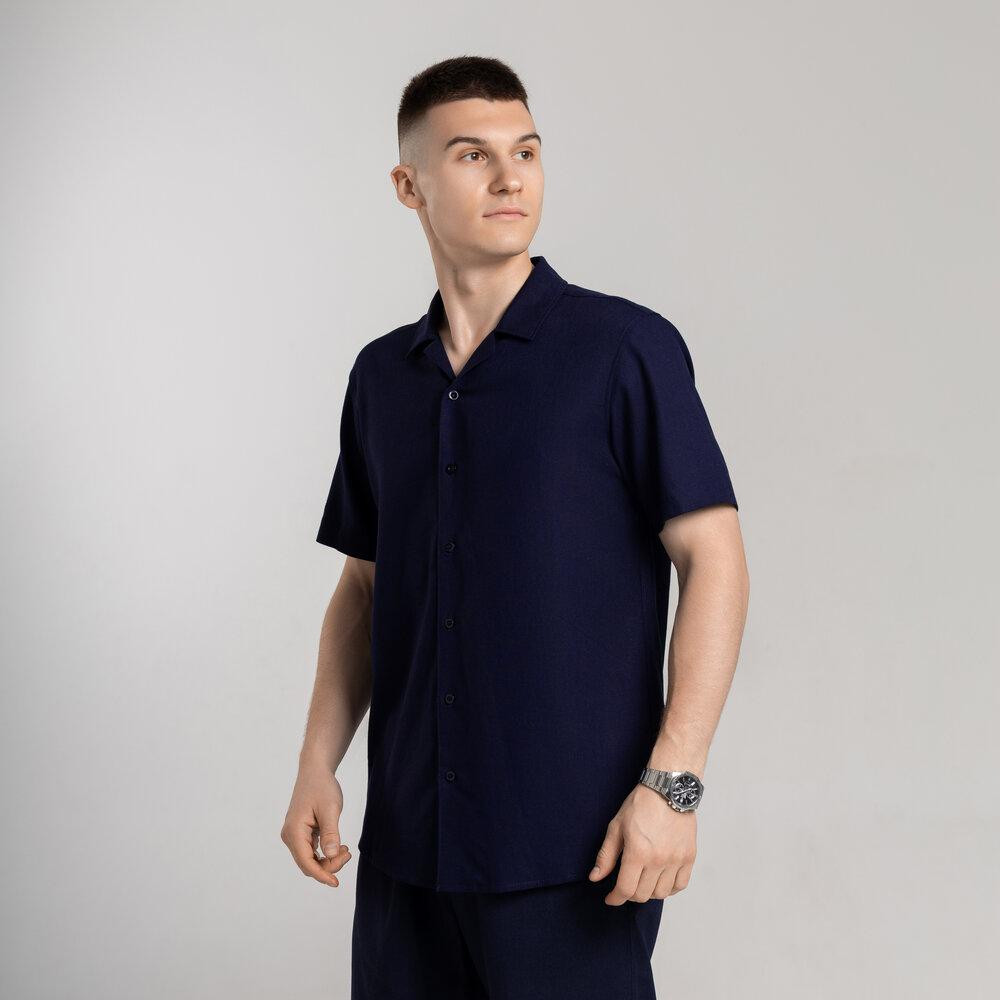 Чоловіча сорочка з коротким рукавом темно-синя Pobedov Marsel Київ - фото 8