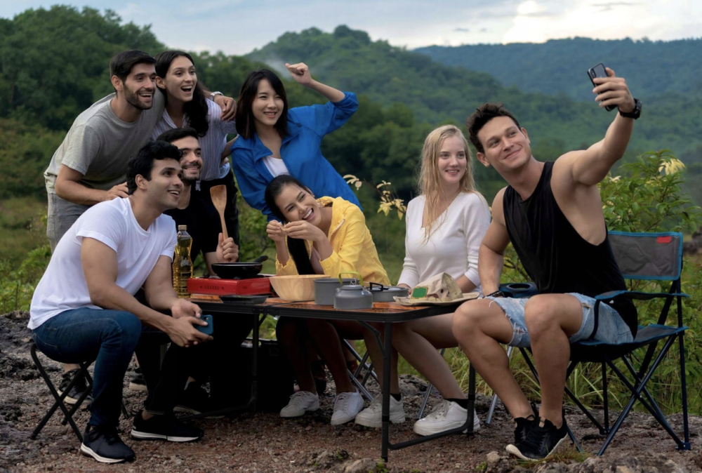 Розкладний туристичний стіл-валіза (120 х 60 см) + 4 стільці, комплект садових меблів, Коричневий (імітація дерева) Київ - фото 4