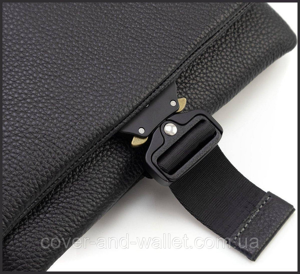 Стильная мужская барсетка через плечо из натуральной кожи в черном цвете Grande Pelle 731710 Киев - изображение 5