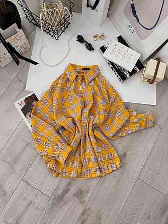 Женская базовая оверсайз рубашка в клетку Желтый Одесса