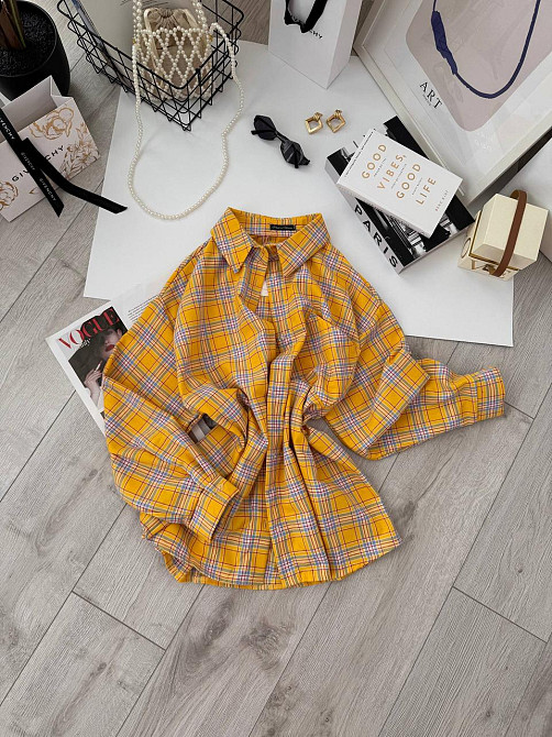 Женская базовая оверсайз рубашка в клетку Желтый Одесса - изображение 2