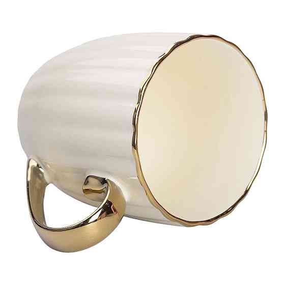 Кружка фарфоровая с золотым ободком и золотой ручкой 420 (мл) Бежевая RX-N240629BE Киев