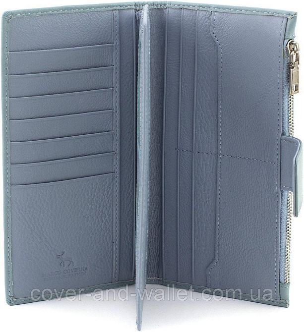 Тонкий жіночий купюрник із натуральної шкіри з хлястиком на магніті блакитного кольору Marco Coverna MC 0134 Київ - фото 4
