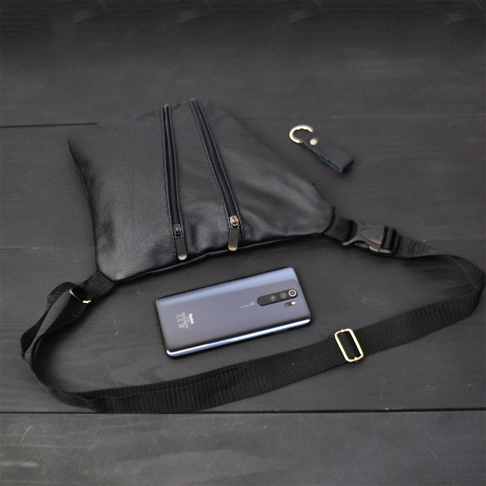 Чоловіча чорна шкіряна сумка-месенджер Шкіряний чоловічий месенджер чорний Київ - фото 3