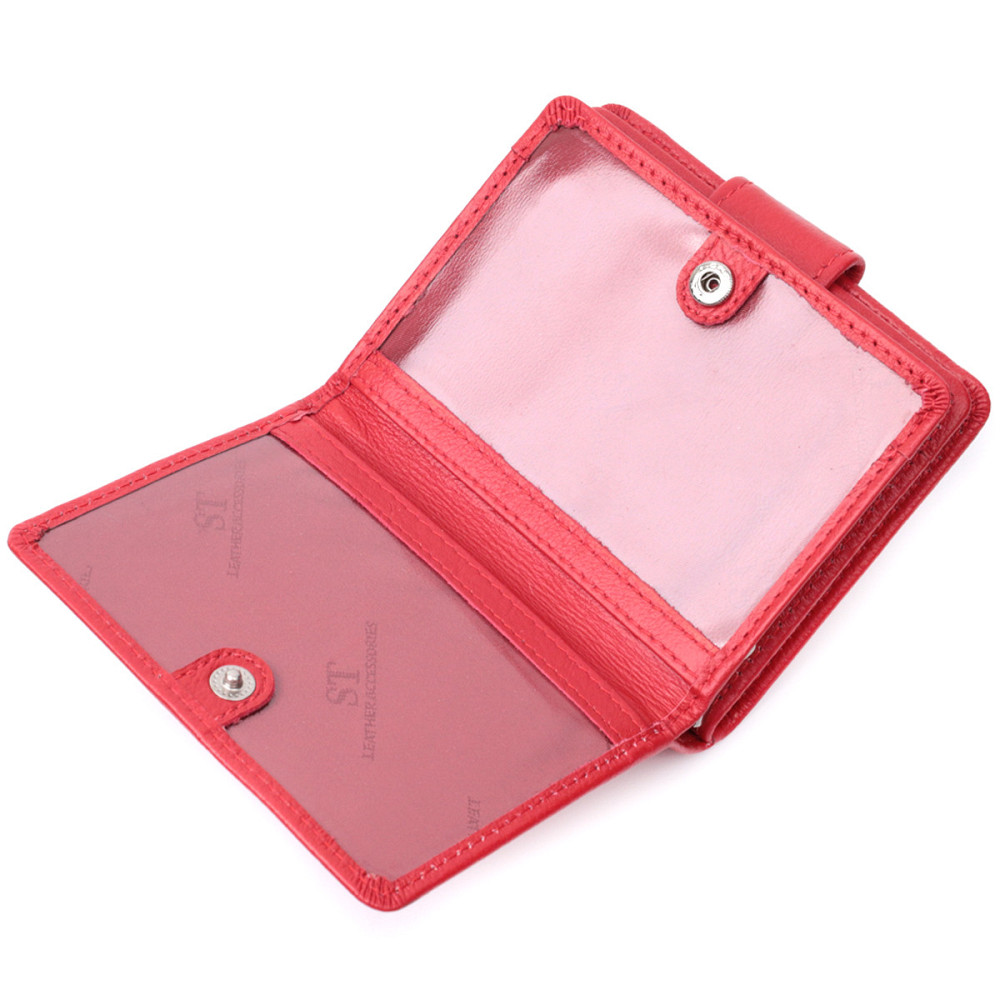 Яркий женский кошелек с монетницей и блоком для пропусков из натуральной кожи ST Leather 22714 Красный Киев - изображение 6
