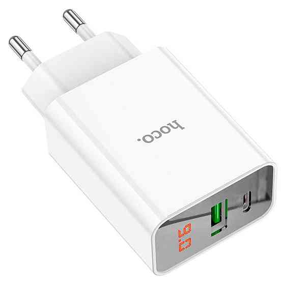Мережевий зарядний пристрій HOCO C100A PD20W+QC3.0 charger with цифровий display, колір білий 6931474769800 Одеса