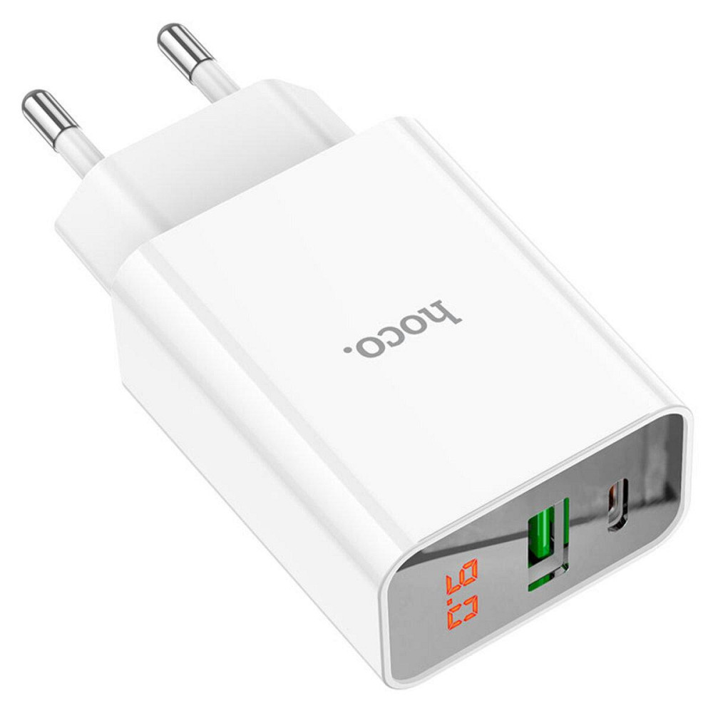 Мережевий зарядний пристрій HOCO C100A PD20W+QC3.0 charger with цифровий display, колір білий 6931474769800 Одеса - фото 3