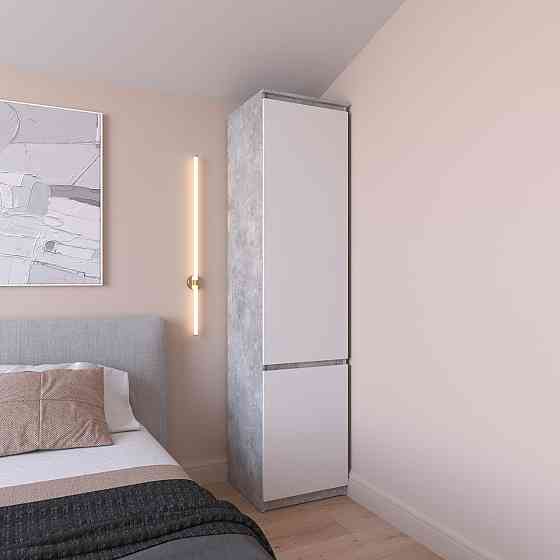 Шафа пенал VAYS R-22 Бетон-Білий фасад, з полицями, ЛДСП, 50×50×211 см - для одягу, білизни, зберігання, спальня, передпокій Львів