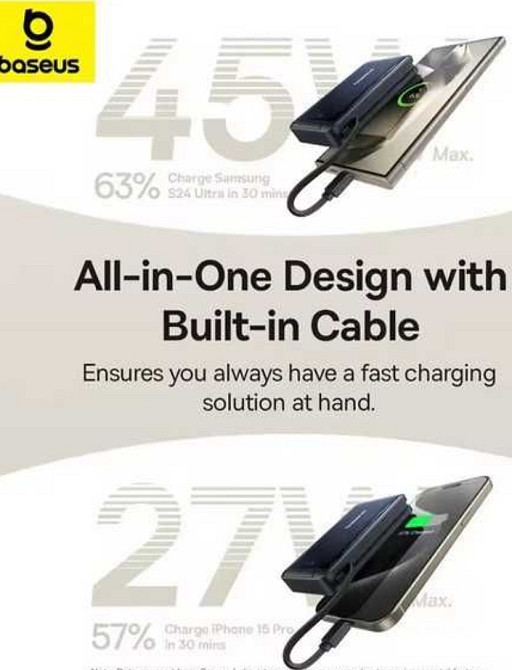 Внешний аккумулятор (павербанк) Baseus Nomos Qi2 45W 10000mAh. Харьков - изображение 3