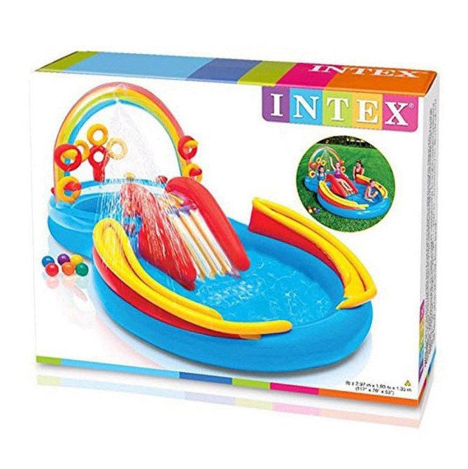 Детский надувной игровой центр бассейн INTEX 57453 «Радуга» 297х193х135 см с кольцами фонтаном Киев - изображение 6
