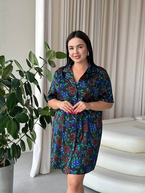 Жіноча шовкова нічна сорочка великих розмірів Ночнушка PLUS SIZE Одяг для дому Сукня для сну з візерунками Одеса - фото 6