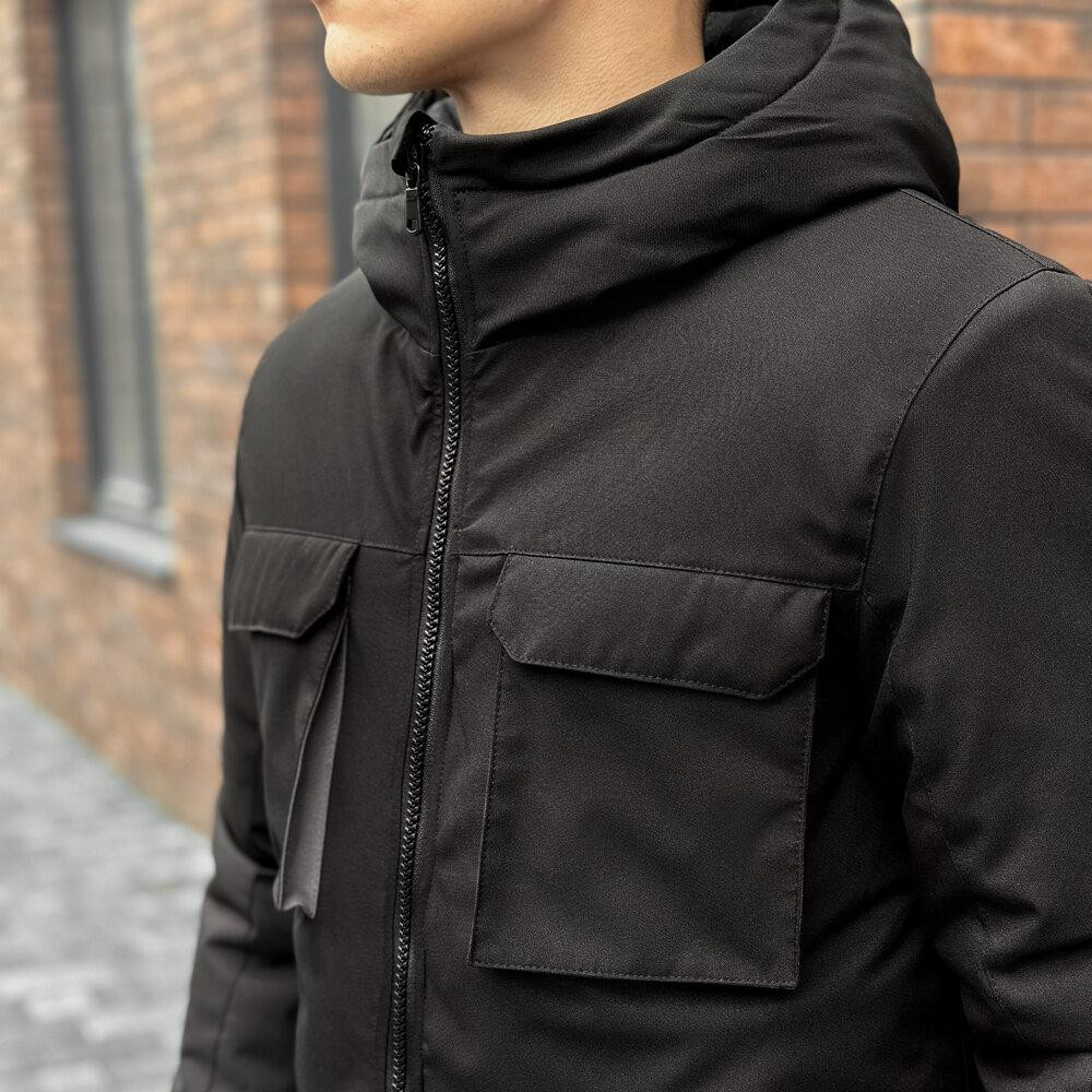 Парка чоловіча зимова з капюшоном чорно-сіра Pobedov Alpina Київ - фото 2