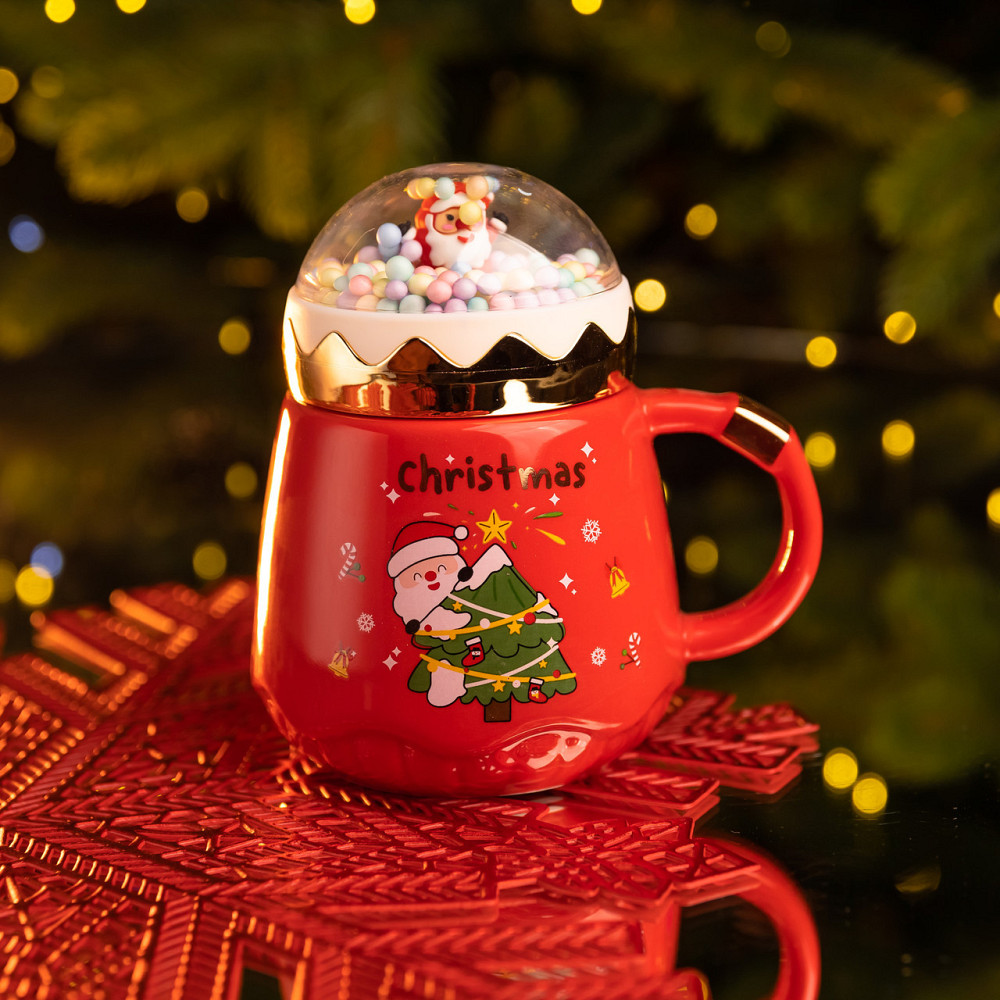 Чашка порцелянова з кришкою Christmas 400 (мл) Червона Yiwu FM-CS-41D Київ - фото 2