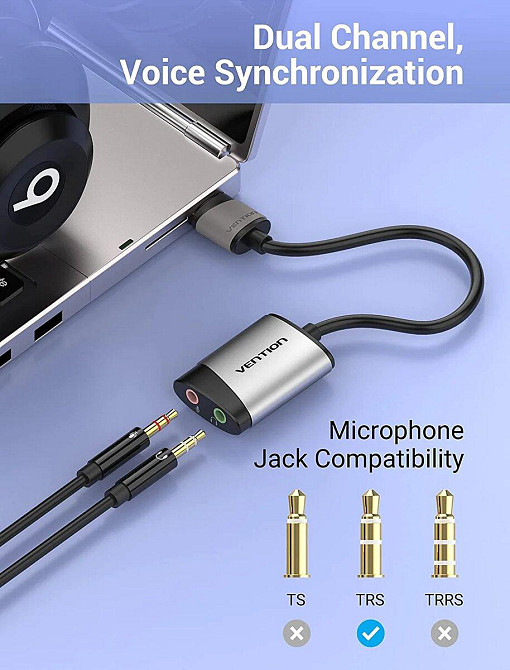 Адаптер Vention USB External Sound Card 0.15M Gray Metal Type CDKHB Одеса - фото 4