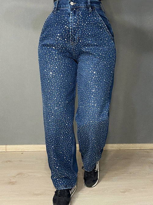 Джинсы женские Amore 1500 skater mom с россыпью камешков синие, синий, 26, 26, 74 см, 106 см Киев - изображение 1