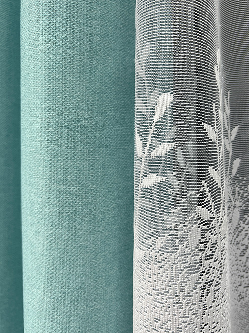 Комплект штор VR-Textil Шеніл 100х270 2шт і Тюль 400х270 1697ш-1680т Світло-бірюзовий з білим 71-197/2 Київ - фото 5