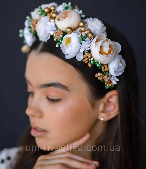 Ободок обруч з квітами "Піони середній ніжність" Кривий Ріг - фото 2