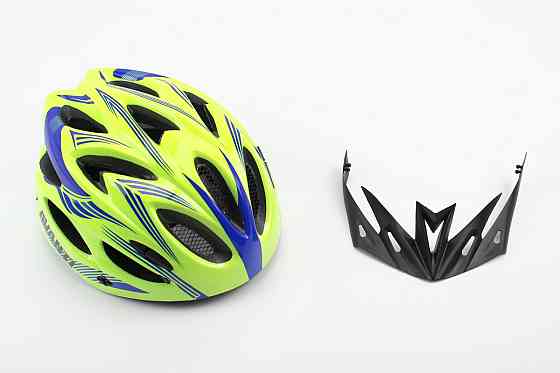 Шолом велосипедний M (54-57 см) знімний козирок, 18 вент. отворів, салатово-синій AVHM-02 Київ