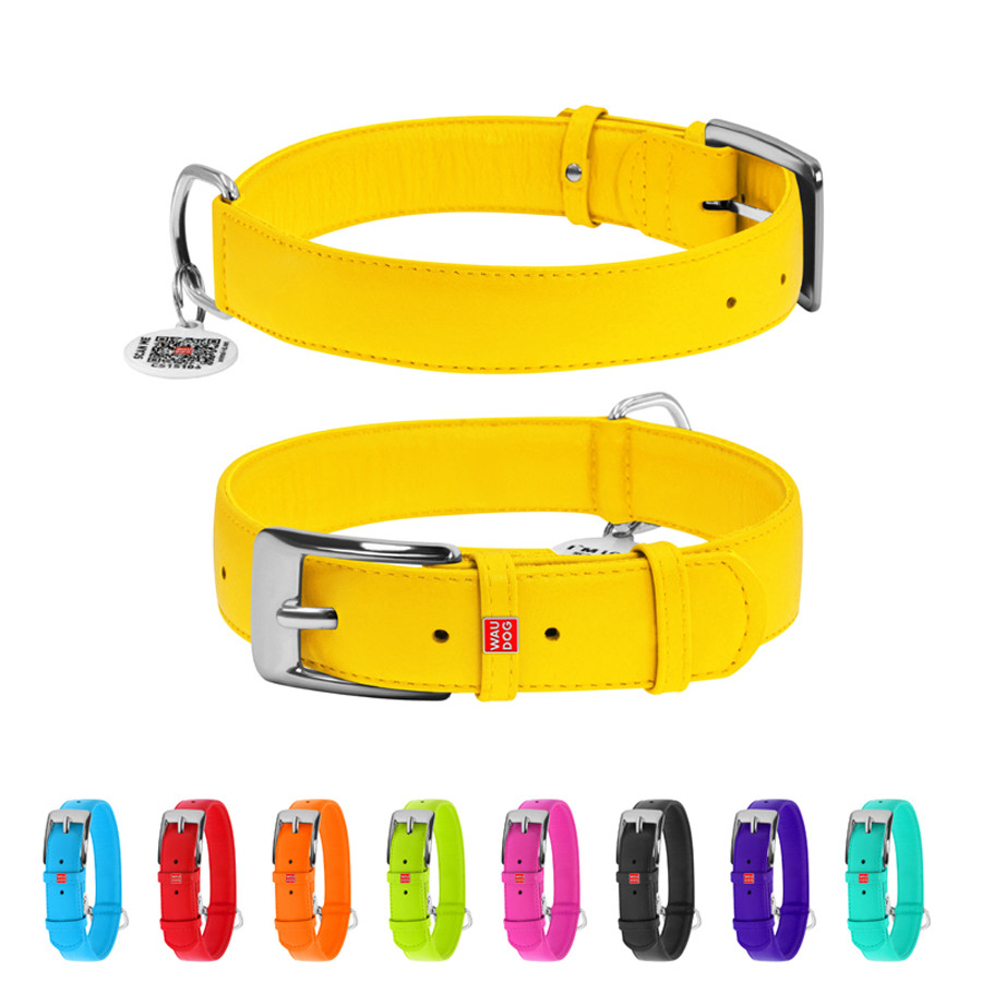 Нашийник для собак шкіряний WAUDOG Glamour з QR паспортом, без прикрас, Ш 35 мм, Дов 46-60 см ж Коломия - фото 1