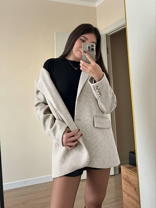 Жіночий класичний піджак-пальто з кашеміру меланж Бежевий, 46 Одеса - фото 2