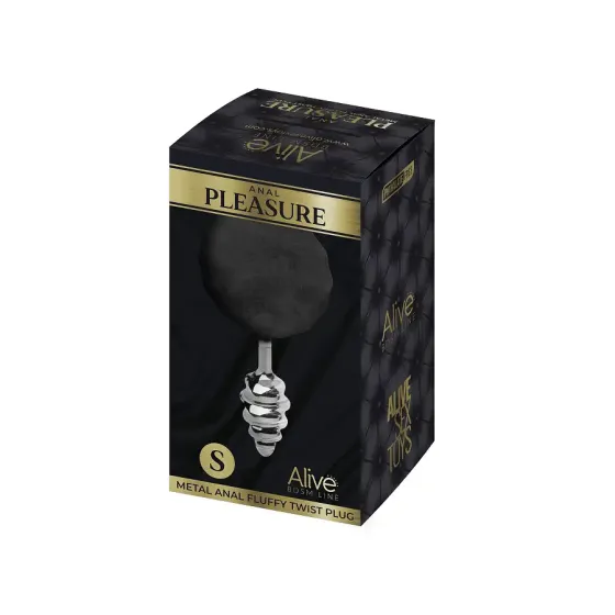 Металева анальна пробка Кролячий хвостик Alive Fluffy Twist Plug S Black, діаметр 2,9 см Львів