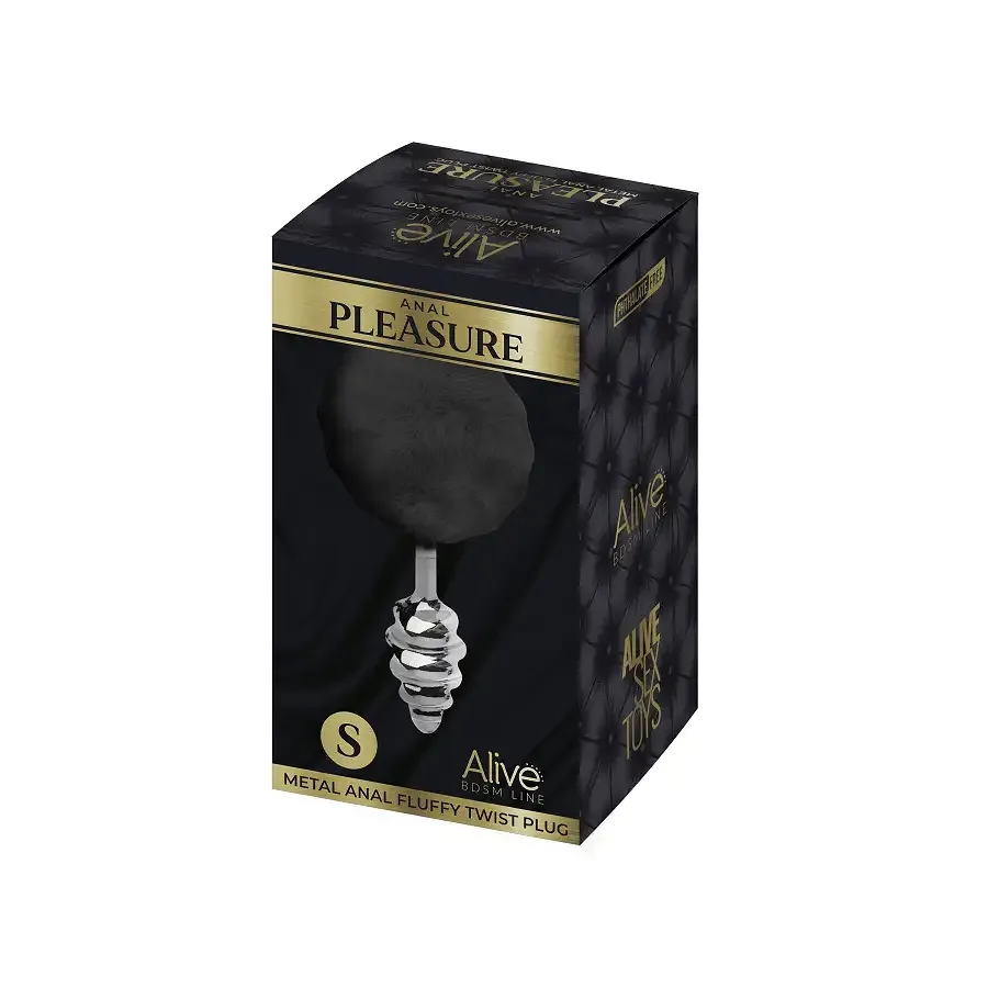 Металева анальна пробка Кролячий хвостик Alive Fluffy Twist Plug S Black, діаметр 2,9 см Львів - фото 3
