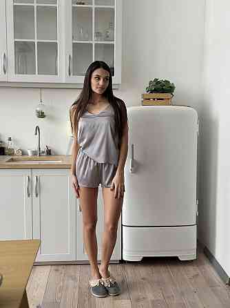 Пижама женская шелковая с шортами Серый 3XL/4XL Харьков