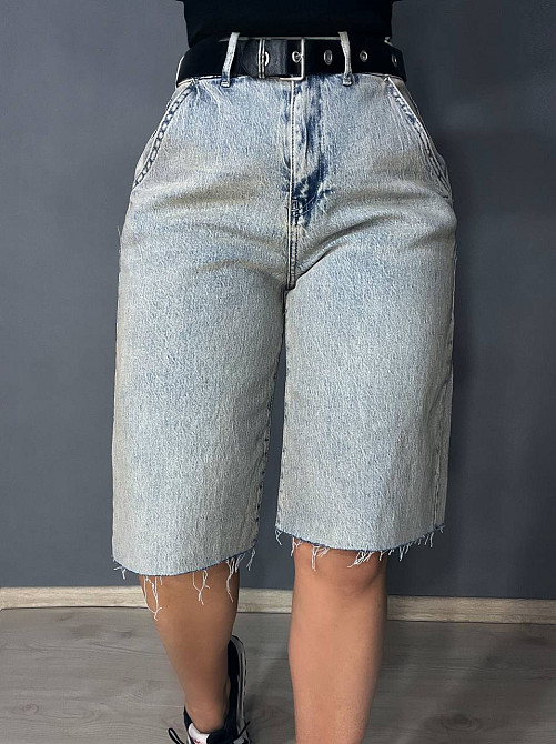 Шорти жіночі джинсові LIUZIN 1358 SKATER бермуди подовжені з ременем блакитні, блакитний, 28, 28, 80 см, 108 см Київ - фото 1