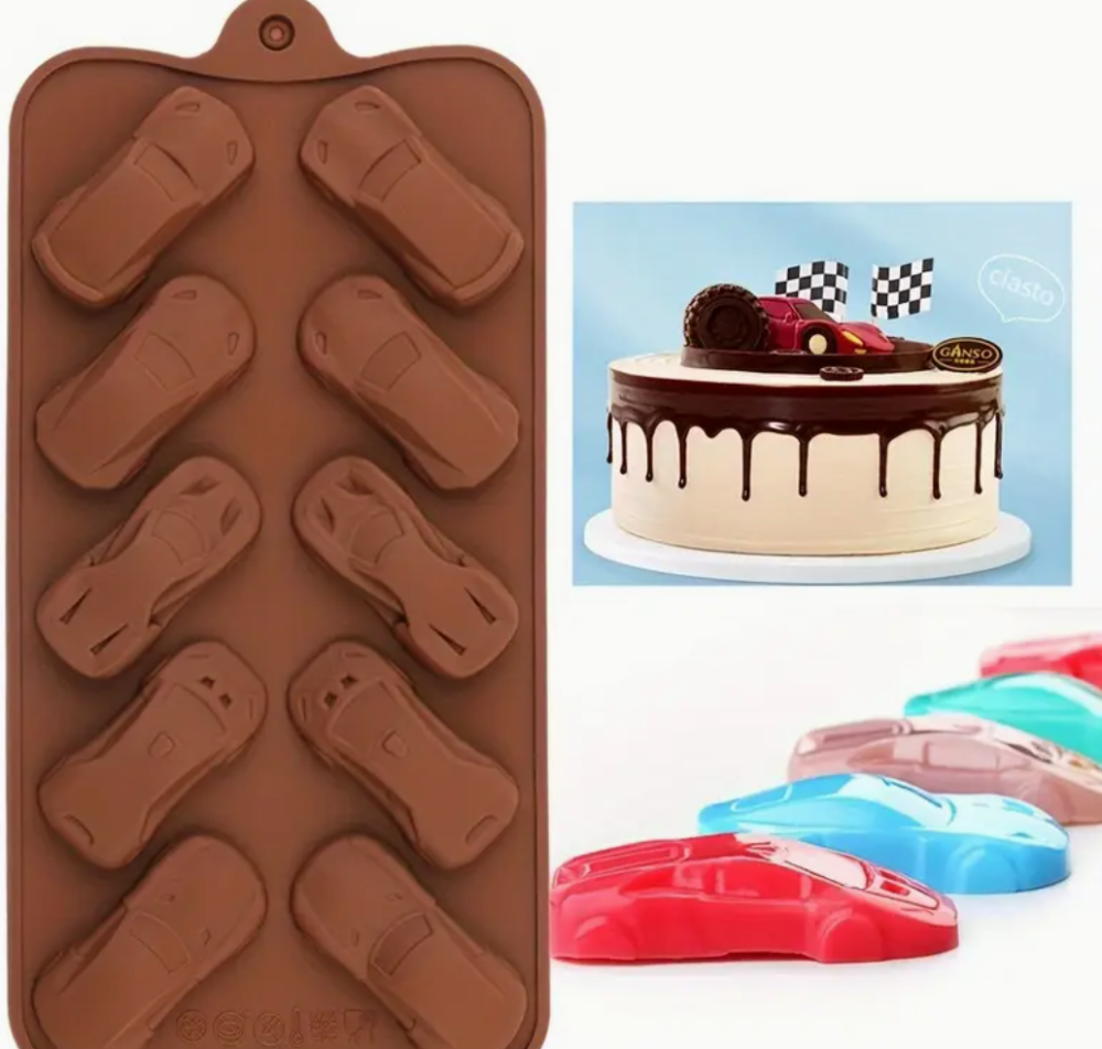 Силіконова форма 20×11 см на 10 осередків у вигляді машинок для мармеладу, цукерок та глазурованих сирків Одеса - фото 2