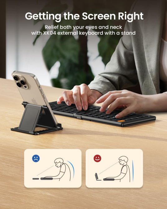 Складана Bluetooth клавіатура ProtoArc XK04 бездротова портативна з чохлом з PU шкіри для iPad iPhone планшета чорна Київ - фото 6