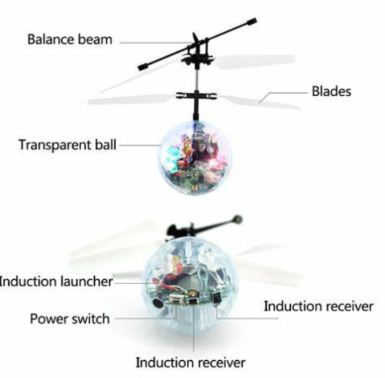 Літаючий мяч зі світлом індукційний usb 15 на 11 см прозорий коробка с дефектом Київ