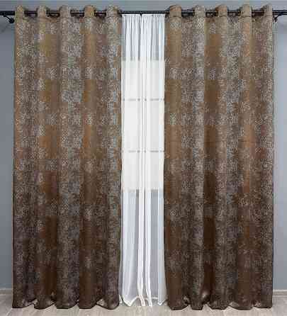 Комплект штор на люверсах VR-Textil Мрамор Al-9 № 1638ш Медный с серым 150х270 см 2 шт (37-0176) Киев