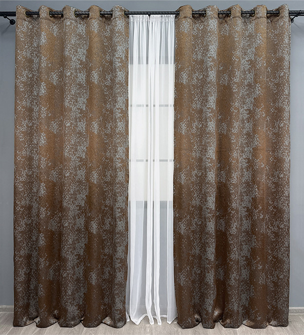 Комплект штор на люверсах VR-Textil Мрамор Al-9 № 1638ш Медный с серым 150х270 см 2 шт (37-0176) Киев - изображение 2