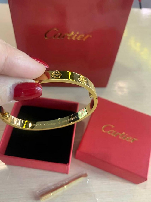 Браслет Cartier з викруткою | лимонна позолота AU750, циркони | красиве подарункове паковання — коробочка з оксамитовим і пакет Одеса - фото 13