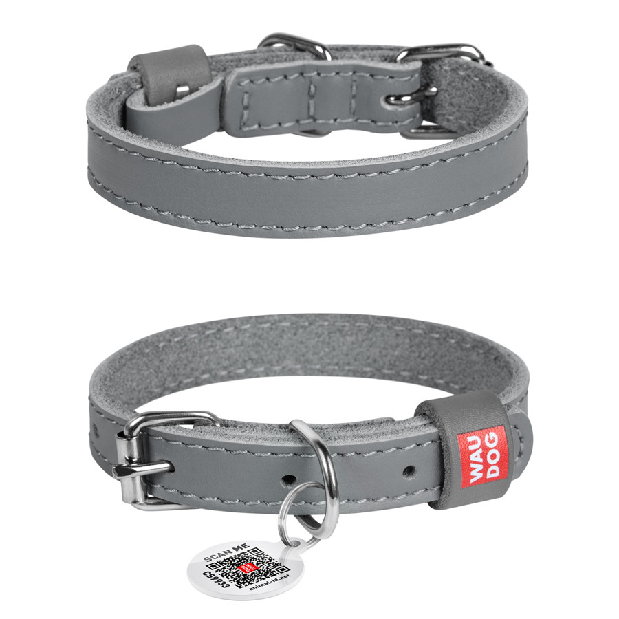 Нашийник для собак шкіряний WAUDOG Classic, Ш 12 мм, Дов 19-25 см сірий Коломия - фото 1