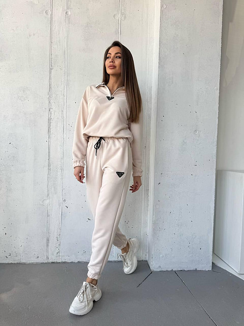 Жіночий повсякденний костюм-двійка: кофта та штани двохнитка-петля Беж, 42 Одеса - фото 1