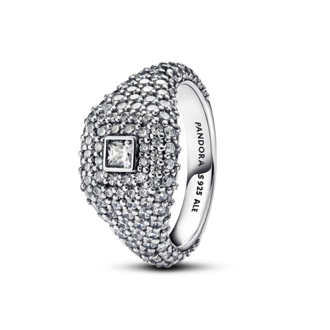 Срібна каблучка Pandora коктейльна Квадрат з паве 193556C01 60 Київ - фото 1