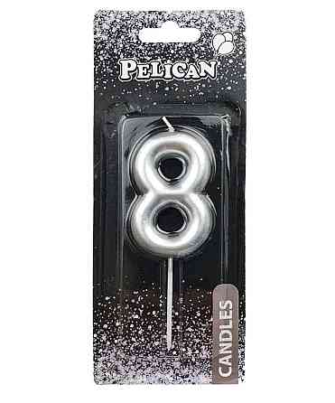 Свічка для торта 8 СРІБЛО 6см. 866028 ТМ PELICAN Київ