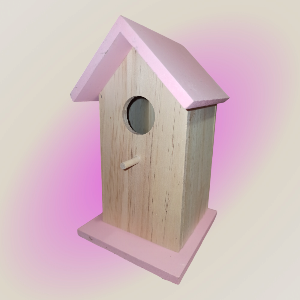Деревяный домик для птиц с навесом 20х12.2х12.2 см с креплением для подвешивания Германия розовый Киев - изображение 4
