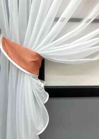 Кухонные шторки VR-Textil № 060к «Дуэт» с подвязками пудровый с белым 330х170 см (52-1189) Киев