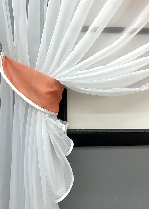 Кухонные шторки VR-Textil № 060к «Дуэт» с подвязками пудровый с белым 330х170 см (52-1189) Киев - изображение 4