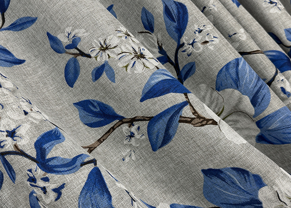 Комплект штор VR-Textil Лен Прованс 200х265 2шт и Тюль 500х265 1725ш-1543т Светло-серый с синим и белым 71-105/6 Киев - изображение 6